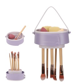 Makeup Brush Cleaner Mat, 3 in 1 Upgraded Foldable Silicone Makeup Brush Cleaner Cosmetic Brush Cleaner Makeup Brush Scrubber Bowl for Cleaning, Organizer And Upside Down Drying (Foldable Purple)