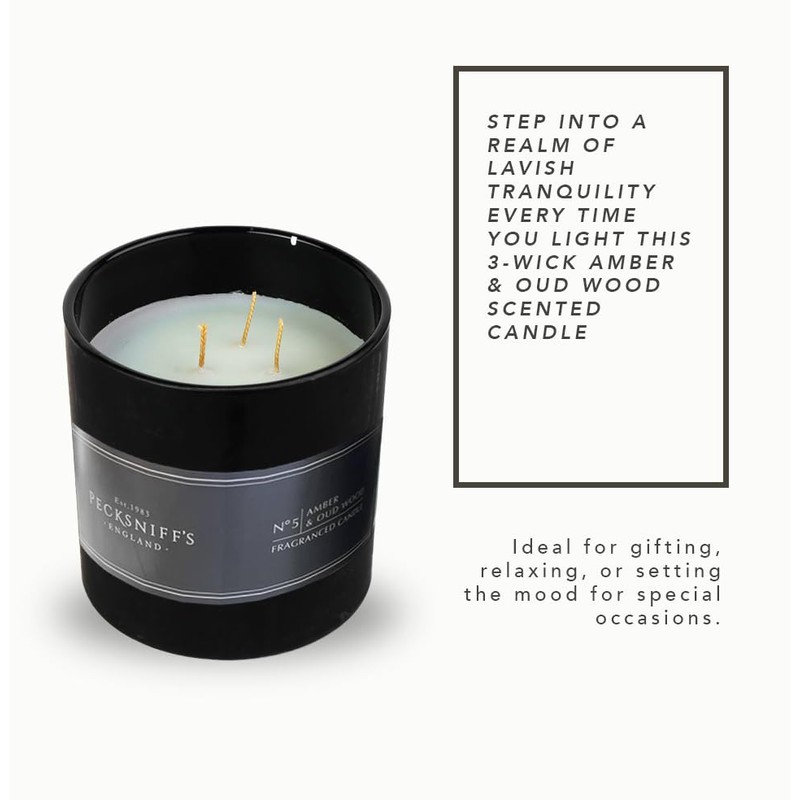 Pecksniff's Amber & Oud Wood Candle | 3 Wicks, 515g