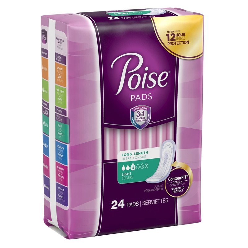 Poise Ultra Thin Pads Long Length Light Absorbency 24 Count