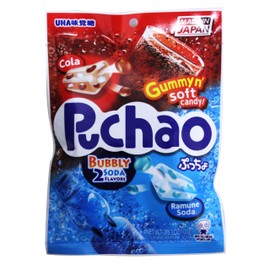 Puchao Gummy n' Soft Candy, Cola and Ramune Soda Flavors, 3.53 oz, (Pack of 4）