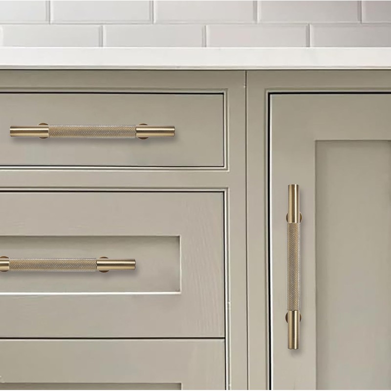 khtumeware 10 Pack 4 Inch(102mm) Drawer Handles Knurled Antique Champagne