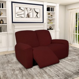 Easy-Going 100% Dual Waterproof Recliner Loveseat Cover, 6-Pieces Stretch Relining Sofa Cover with Pocket, Jacquard 2 Seat Sofa Slipcover Leakproof Washable (Loveseat, Wine)