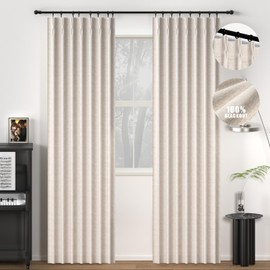 Gleantdeco 90 Inch Long Natural Linen Pinch Pleated 100% Blackout Curtains & Drapes,Bedroom/Livingroom Farmhouse Curtains 2 Panel Sets,Room Darkening Thermal Insulated Window Curtain
