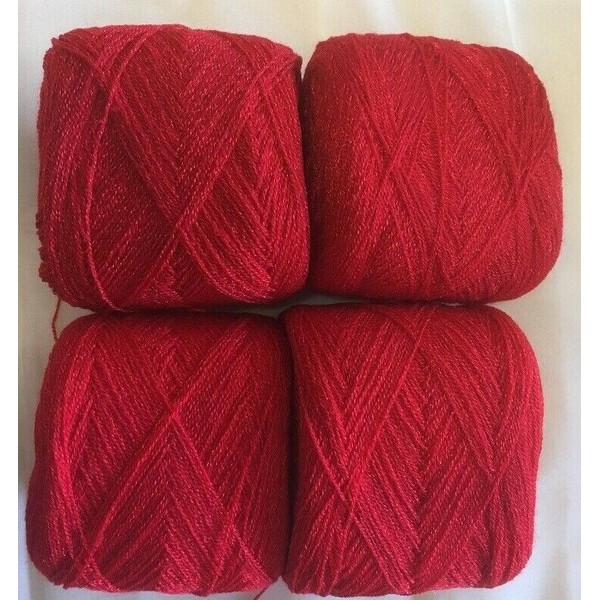 Crystal lace yarn. Color 24- Red, Acrylic/Rayon. 900 yards per ball.1 lot of 4.