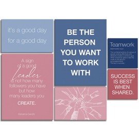 YEOION Inspirational Office Wall Art for Women,Motivational Teamwork Wall Decor for Office,Light Pink and Blue Postive Quote Workplace Canvas Wall Art for Set of 6