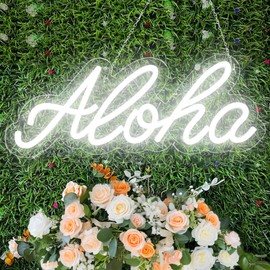 Aloha Neon Light Aloha Cold White Neon Sign for Wall Decor, 15"x5.9" LED Neon Art Decorative Lights with Dimmer Switch USB Operated for Home, Bar Club Wedding and Party Decor, Christmas, Birthday Gift