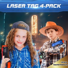 VATOS Laser Tag Guns Set, Infrared, Mini, with Badge, 4 Pack, 4 Players, Indoor, Outdoor, Group Activity Fun Toy for Children Age 4 5 6 7 Boys Girls