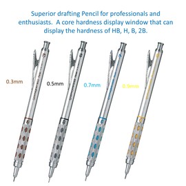 Graphgear 1000 - Four Mechanical Pens Set - 0. 3mm, 0. 5mm, 0. 7mm & 0. 9mm, with Ain Stein Refill Leads, Ain Clic Retractable Pen-type Triangle Eraser and Lihit Lab White Pencase