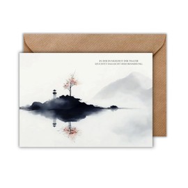 WBdesignz Stylish Sympathy Card with Envelope - Lighthouse & Nebula Motif - Poetic Sympathy Card with Saying "In der Dunkelheit der Trauer..." - Condolence Card Mourning Farewell (DIN A6 - Landscape)