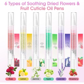 6PCS Cuticle Oil Pen for Nails - Natural Ingredients Nail Oil for Hydrating, Strengthening, Repairing Cracked & Dry Nails(6 Flavors Including Rose& Jasmine)