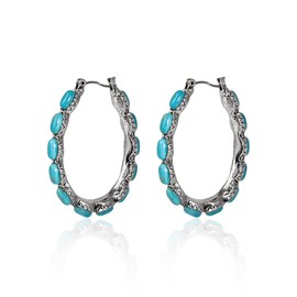 Western Earrings Boho Turquoise Oval Drop Dangle Earrings for Women Beaded Western Flower Teardrop Earrings Vintage Ethnic Alloy Pendant Jewelry Gift, Stone, Turquoise