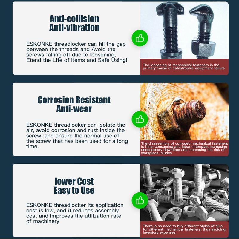 ESKONKE 3 Pack Thread Locker Blue 243 + Red 271