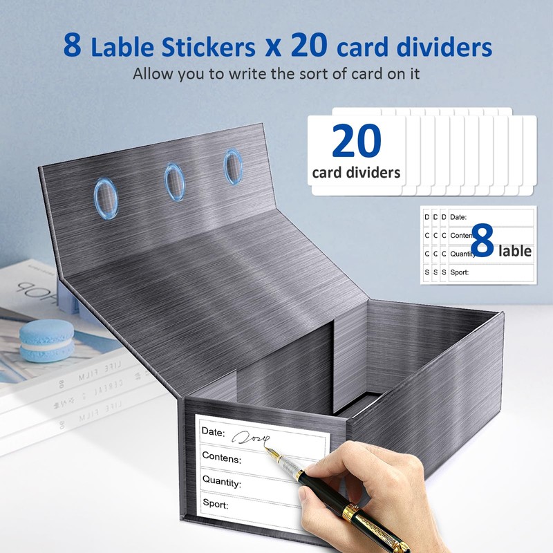 BIU-BOOM Silver Card Box, Magnetic Lid, Baseball/Sports Card Storage, TCG/Magic/Mtg