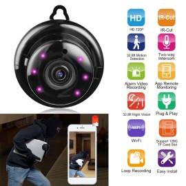 Smart Home Security Camera 720P WiFi IP with Night Vision Motion Detection Two-Way Talk and Loop Recording Network CameraColor: Black_UK Color