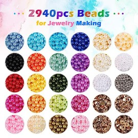 Naler 2940 pcs Cuentas de Perlas para Joyería kit de Abalorios de 24 Colores 6mm Cuentas para Bisuteria con Cuentas Espaciadoras para hacer Pulseras Collar para Niñas Adultos DIY Manualidades Decorativas