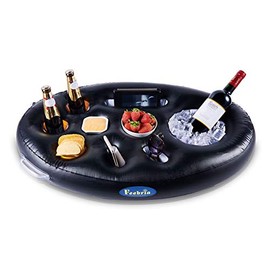 FEEBRIA Inflatable Floating Drink Holder with 9 Holes Large Capacity Drink Float for Pools & Hot Tub (Black)