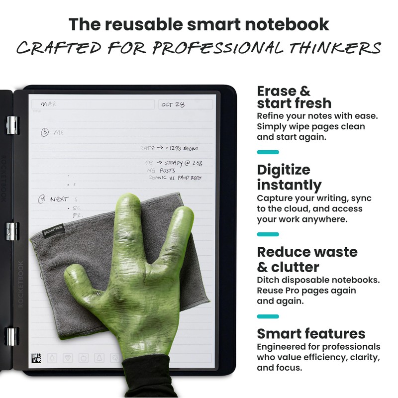 Rocketbook Pro 2.0 Reusable Professional Smart Notebook, Letter Size 8.5x11,