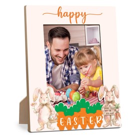 Yhtmbf Easter Wooden Photo Frame - Watercolor Bunny Tabletop Photo Frame With Stand - 4X6 Picture Happy Easter Home Office Party Decor - Holiday Gifts for Family and Friends - A01