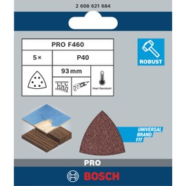 Bosch 5 x PRO F460 Sanding Sheets for Multifunctional Tools (for Paint on Wood, Diameter 93 x 93 mm, Grit 40, Professional Accessories Multifunctional Tool, Delta Sander)