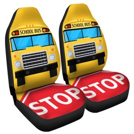 Bulopur Yellow School Bus Print Auto Seat Cover Full Set 2 Pack, Bucket Seat Covers, Car Protection Interior Accessories for Men Women