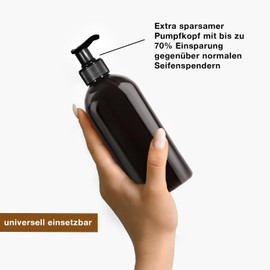 Oputec 3 x 500 ml Plastic Soap Dispenser Black + Labels: Black Shampoo Bottles for Filling as Shower Gel Dispenser, Pump Bottle - Container for Filling for Kitchen Bathroom