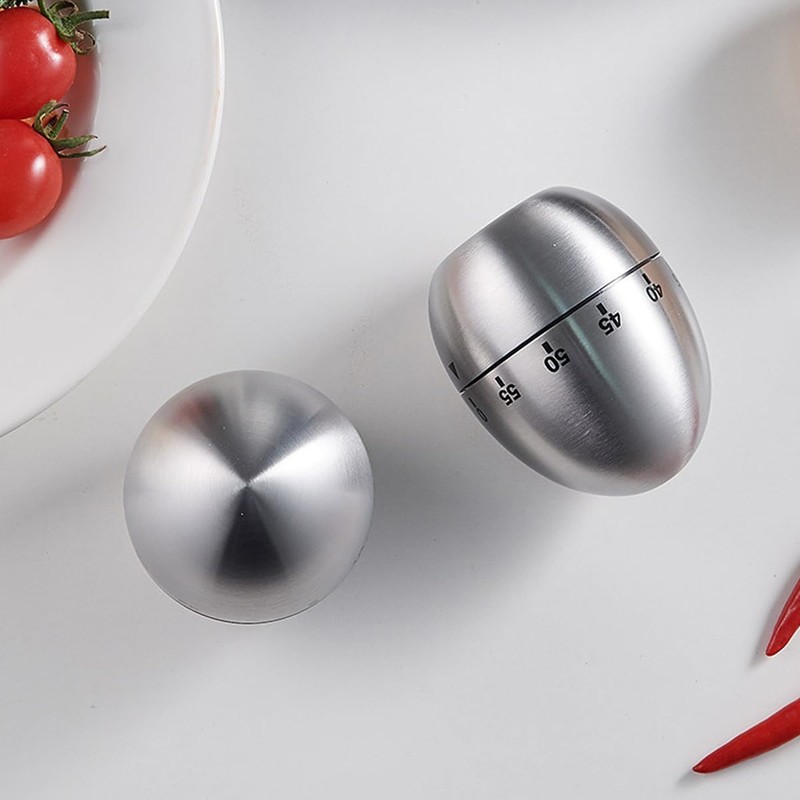 Mobxpar Mechanical Egg Timer, Stainless Steel Kitchen Timer, Egg Shaped