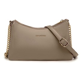 David Jones - Damen Kleine Umhängetasche - Frau Kette Tasche Schultertasche PU Leder Multi Taschen - Handtasche Flache Viele Fächern Crossbody Bag Clutch - Handy Party Abendtasche Mode - Braun Taupe