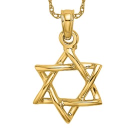 14K Solid Yellow Gold Star of David Jewish Magen Necklace Judaica Religious Chain Pendant Israel Charm 18.4mm Only