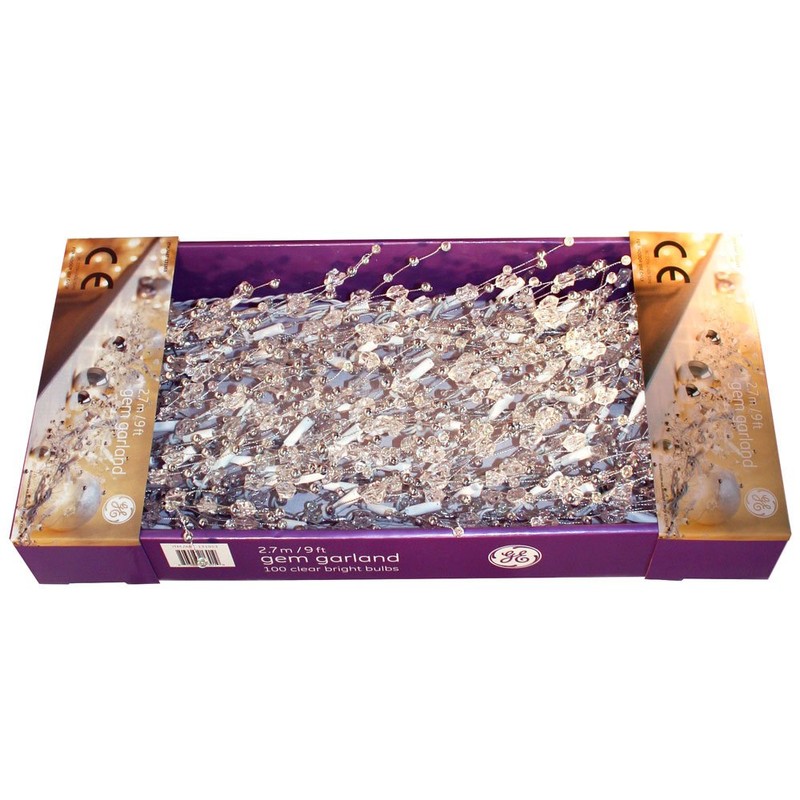 9 Ft Glitter GEM Garland with 100 Clear Lights