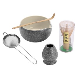 Ceramic Matcha Set,Includes Matcha Bowl, Matcha Whisk and Ceramic Holder, Bamboo Scoop,Stainless steel filter screen,Traditional Japanese Matcha Tea Ceremony Set Gift(Black)
