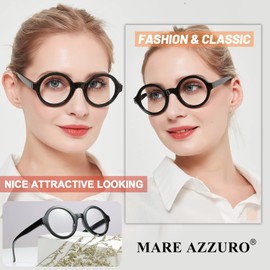MARE AZZURO Round Reading Glasses 3.0 Women Stylish Readers 0 1.00 1.25 1.50 1.75 2.00 2.25 2.50 2.75 3.00 3.50 4.00 5.00 6.00 (Black 300)