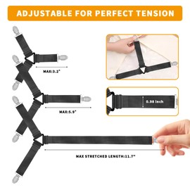 TESSUE Black 4Pcs Bed Sheet Straps,Sheet Straps,Upgrade Fitted Bed Sheet Holders for Bed, Non Slip Sheet Clips