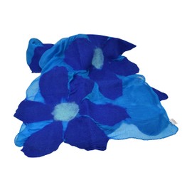 Women's Fashion Long Shawl Lightweight Anytime Merino Wool Felted Silk Chiffon Floral Design Scarf with Gift Bag (Blue/Teal)