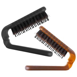 ShiningUU 2 Pack Folding Mini Hair Brushes, Boar Bristle Compact Collapsible Travel Hair Brush for Women Men, Small Hair Brushes, Detangling Smoothing Hair Brush