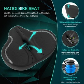 Haoqi Bike Seat Cushion for Men & Women Oversized Short Nose Bike Saddle Compatible with City, Electric, Stationary, Peloton, MTB, Racing Bikes, Wide Winged, Waterproof