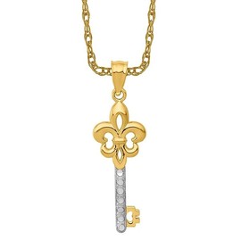 IceCarats 14K Solid Two Tone Yellow White Gold Fleur De Lis Flower Key Necklace Chain Pendant Charm Only