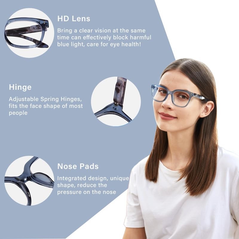 Progressive Multifocus Reading Glasses for Women Men Oversized Anti Blue