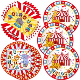40pcs Circus Theme Party Decorations Carnival Plates and Napkins Carnival Theme Party Decorations for Boys Baby Shower Circus Disposable Supplies,Suitable for 20 Guests