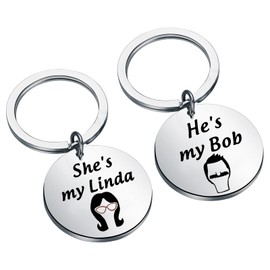 FAADBUK Burgers Inspired Gift Couple Keychian Set You’re the Linda to my Bob Valentine’s Day Gift, Silver, Small