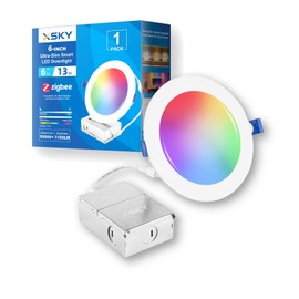 Xsky Smart Recessed Lighting 6 inch 1 Pack, Zigbee 3.0 Light, RGBCW Dimmable, Downlight, Compatible with Alexa, Home Assistant, SmartThings,16 Million Colors