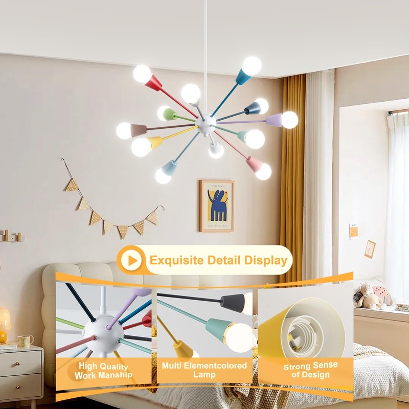 Aleslsop Colorful Chandelier,12-Light Sputnik Ceiling Light Fixture, Sputnik Chandelier with
