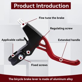 Frdhee 1 Pair Bike Brake Levers, Universal Aluminum Alloy Bicycle Handle Mountain Road Bike Brake Lever V-Brake Handlebar for Most Bicycle, MTB, BMX, Road Bike, 2.2cm Diameter(Red)