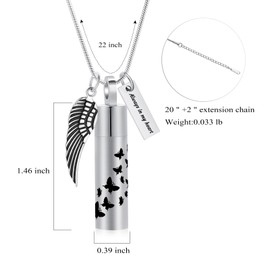 zeqingjw Cremation Jewelry Butterfly Cylinder Urn Necklace for Ashes Stainless Steel Keepsake Ash Holder Funeral Pendant of Loved Ones, Stainless Steel, No Gemstone