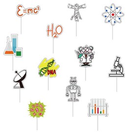 YiiiGoood 24 piezas de papel para magdalenas de ciencia, decoración de tartas, ciencias locas, baby shower, niños, astronomía, biología, química, física, fiesta de cumpleaños