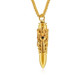 HUANIAN Dragon Sword Bullet Shape Canister Capsule Memorial Keepsake Pendant Cremation Ash Urn Necklace for Men