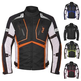 HWK Scorpion Motorcycle Jacket for Men & Women, Motor Bike Jacket and Motorcycle Gear with Body Armor Foam Padding & Breathable Cordura Fabric, Reflective Jacket for Night Visibility - Orange, X-Large