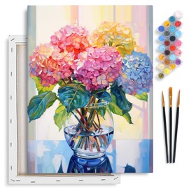 Framed Paint by Numbers Kit for Adults Beginner 12x16 Inch, Hydrangea in Glass Vase Window Paint by Number with Frame, Acrylic Colorful Flowers Painting by Numbers Kit on Canvas for Home Decor Gift