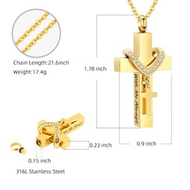 InfuMemo Cremation Jewelry for Ashes Pendant - Cross Urn Necklace with Mini Keepsake Urn Memorial Ashes Jewelry - With Me Always