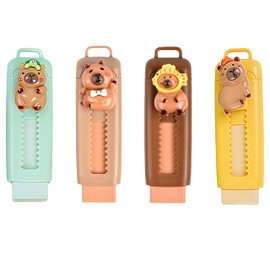 Pack of 4 Capybara Retractable Erasers Kids Capybara Funny Erasers Animals Retractable Push Pull Eraser for Children, Students