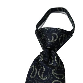 Michi Kolondon MKZ-13-B One Touch Necktie Brand, Paisley Pattern, Present, Gift, Stylish, Silk, Zipper Tie, Fastener Tie, No Tie, Easy to Put On Necktie, Navy G, navy